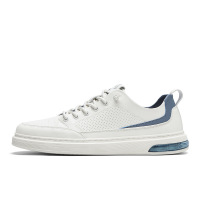 European station men's shoes 2022 new summer thin breathable hollow out white shoes men's leather casual flat shoes