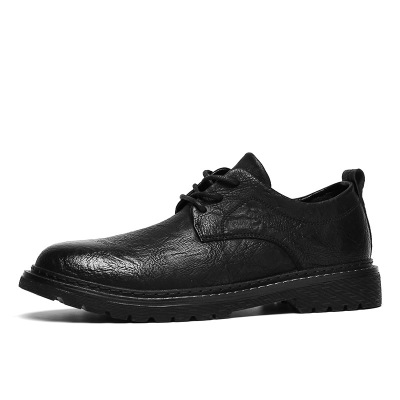 Leather shoes men's autumn 2021 new British style Korean version trend versatile round head work youth black casual shoes