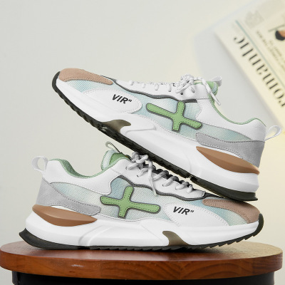 Men's casual shoes single net 2022 new leather mesh sneakers lace up running shoes non slip breathable fashion soft