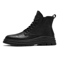 Men's leather Martin boots men's British style short boots mid top fashion brand men's shoes autumn and winter fashion shoes men's high top leather shoes